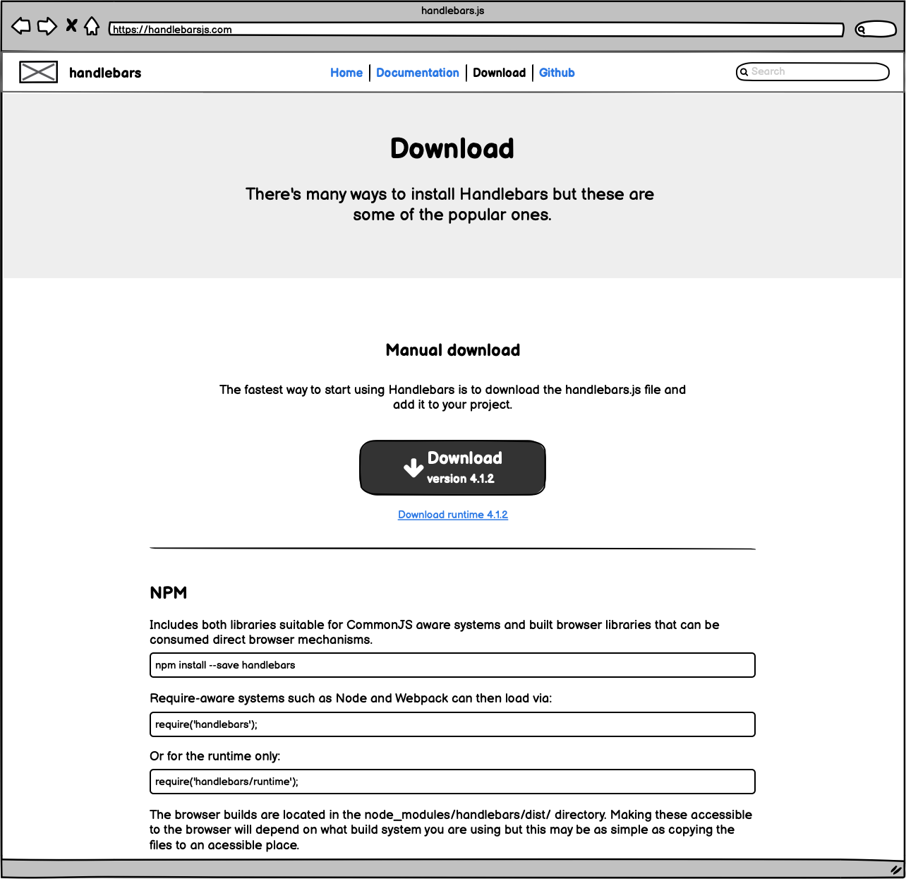Wireframe of download page