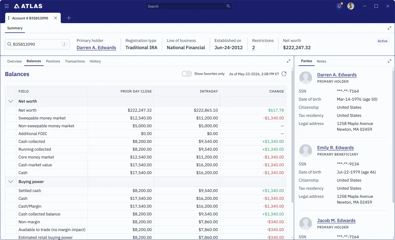 Account balances screen