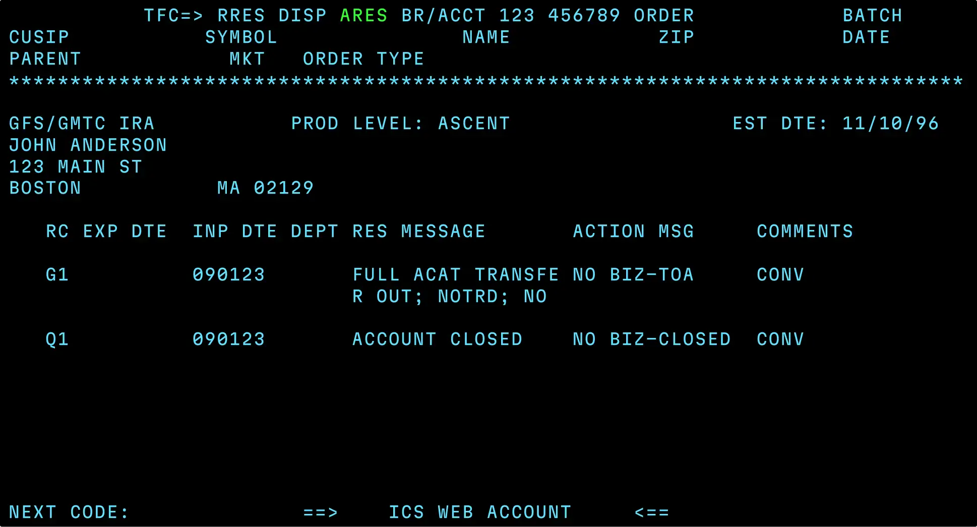 Legacy account restrictions screen