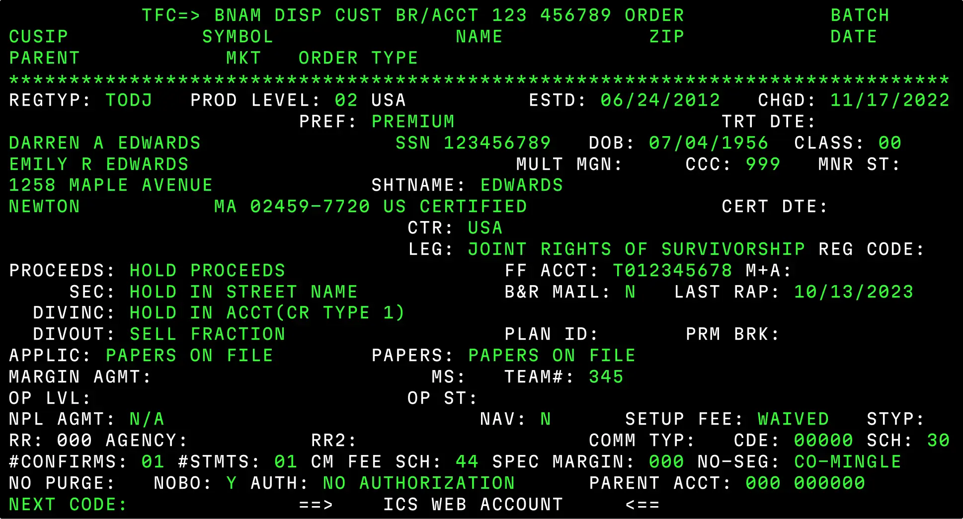 Legacy customer screen