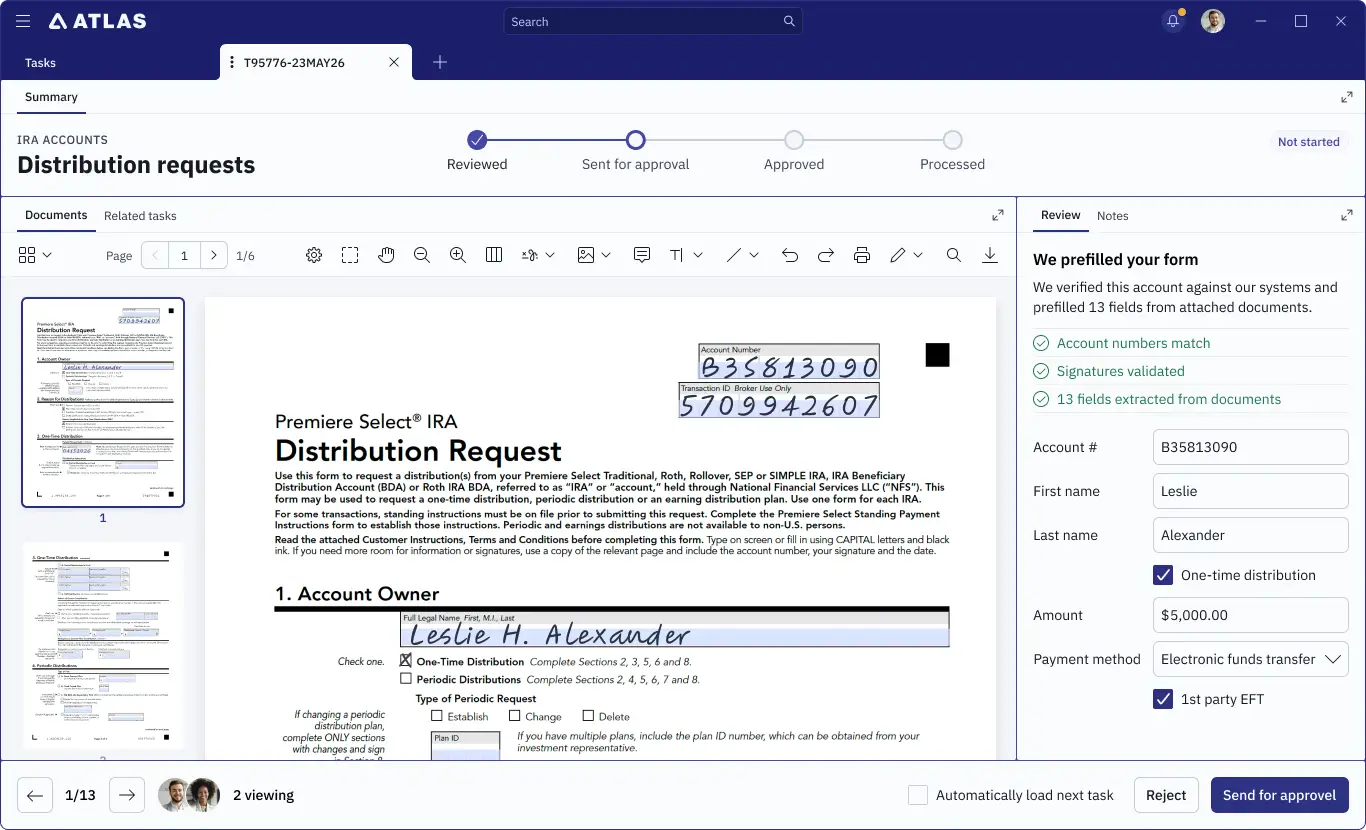 Account task details screen