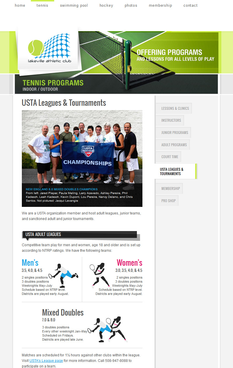 Leagues and Tournaments page