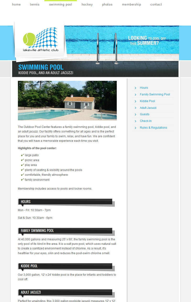 Swimming Pool Center page
