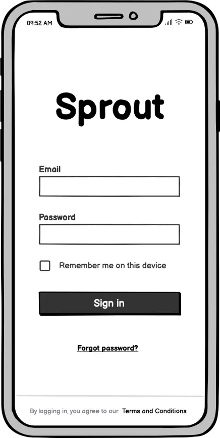 Wireframe of sign in screen