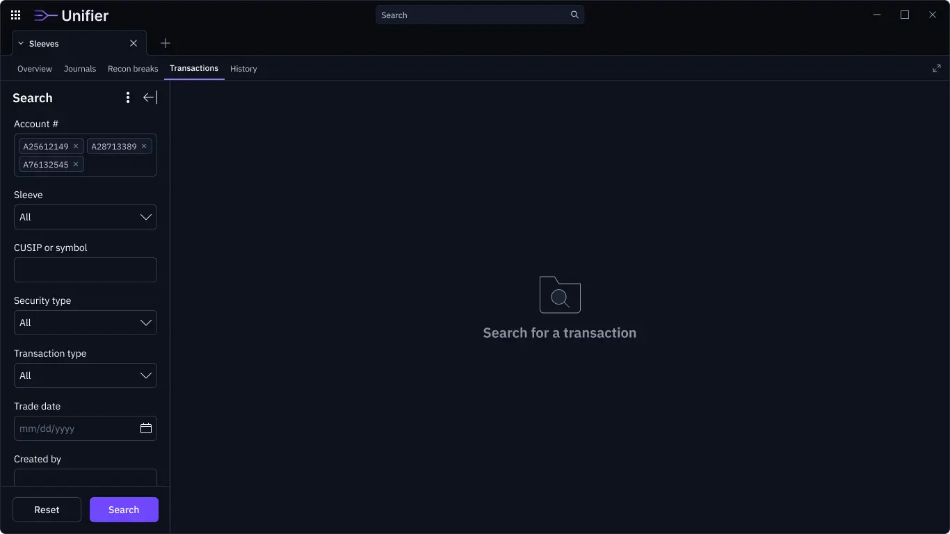 Transactions screen